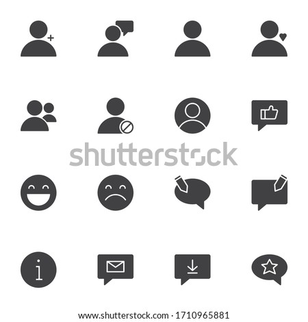 UI elements vector icons set, modern solid symbol collection, filled style pictogram pack. Signs, logo illustration. Set includes icons as user interface, message, feedback, speech bubble, contact