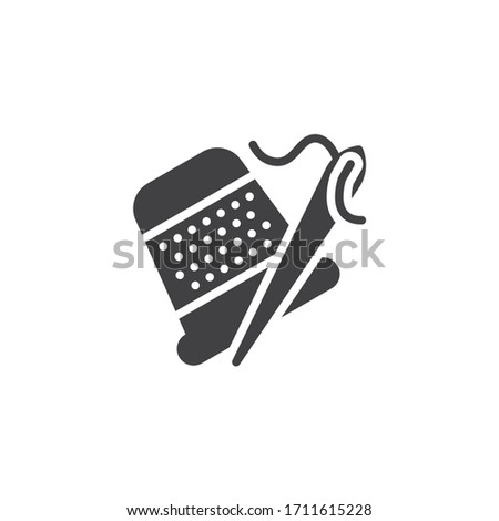 Sewing thimble and needle vector icon. filled flat sign for mobile concept and web design. Thimble for finger glyph icon. Symbol, logo illustration. Vector graphics