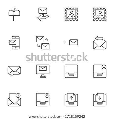 Correspondence line icons set, outline vector symbol collection, linear style pictogram pack. Signs, logo illustration. Set includes icons as email, envelope, news, mailbox, mailing, postcard, mail