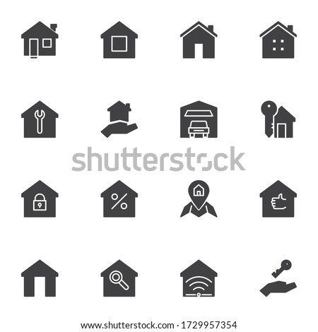 Real estate vector icons set, modern solid symbol collection, filled style pictogram pack. Signs, logo illustration. Set includes icons as rental house, mortgage percentage, smart house, car garage