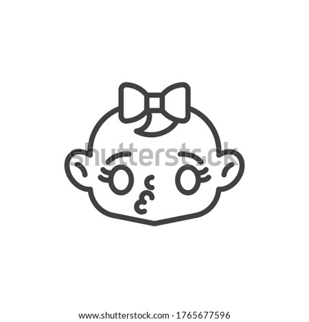 Baby girl blows kiss line icon. linear style sign for mobile concept and web design. Kissing baby face outline vector icon. Symbol, logo illustration. Vector graphics