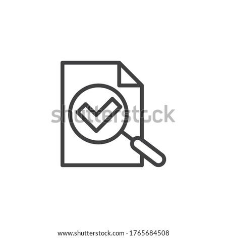 Document search completed line icon. Check assess linear style sign for mobile concept and web design. Magnifying glass and document file outline vector icon. Symbol logo illustration. Vector graphics