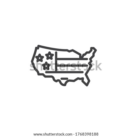 American flag map line icon. linear style sign for mobile concept and web design. Map of United States with flag outline vector icon. Symbol, logo illustration. Vector graphics
