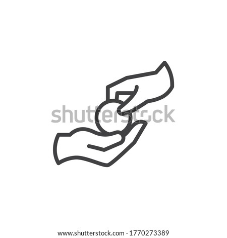 Money donation hand line icon. linear style sign for mobile concept and web design. Hand give coin outline vector icon. Symbol, logo illustration. Vector graphics