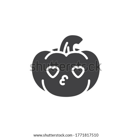 Pumpkin kissing face with heart eyes emoticon vector icon. filled flat sign for mobile concept and web design. Pumpkin emoji in love glyph icon. Symbol, logo illustration. Vector graphics