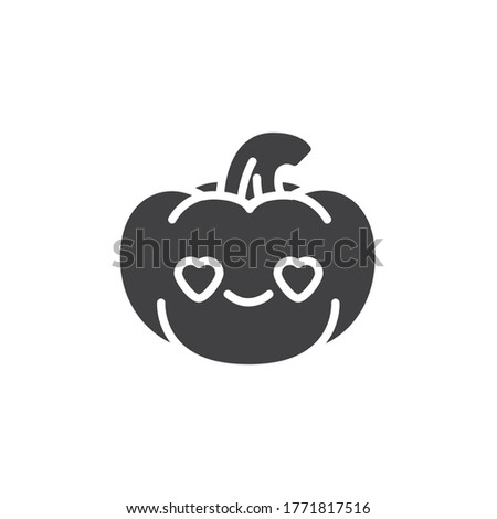 Pumpkin smiling face with heart eyes vector icon. filled flat sign for mobile concept and web design. In love halloween pumpkin emoji glyph icon. Symbol, logo illustration. Vector graphics