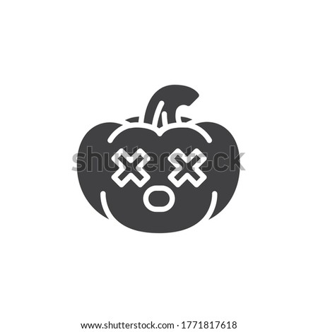 Dizzy pumpkin face emoji vector icon. filled flat sign for mobile concept and web design. Pumpkin emoticon with crossed eyes glyph icon. Symbol, logo illustration. Vector graphics