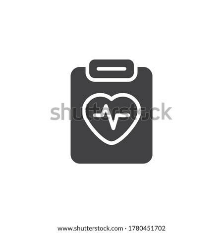 Heart cardiogram report vector icon. filled flat sign for mobile concept and web design. Medical record document glyph icon. Symbol, logo illustration. Vector graphics