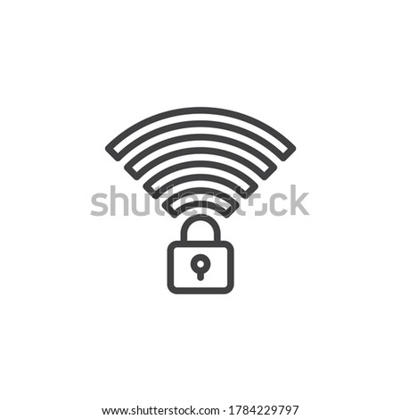 Wireless connection secured line icon. linear style sign for mobile concept and web design. Wi-Fi network security outline vector icon. Symbol, logo illustration. Vector graphics