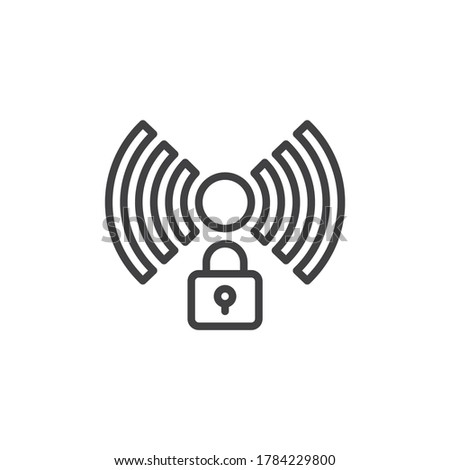 Wi-Fi network security line icon. Wireless connection secured linear style sign for mobile concept and web design. Wifi signal locked outline vector icon. Symbol, logo illustration. Vector graphics