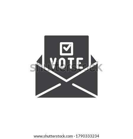 Election vote vector icon. filled flat sign for mobile concept and web design. Envelope with vote document glyph icon. Symbol, logo illustration. Vector graphics