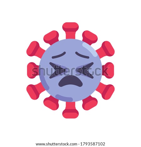 Sad Coronavirus emoticon flat icon, vector sign, Virus persevering face colorful pictogram isolated on white. Symbol, logo illustration. Flat style design