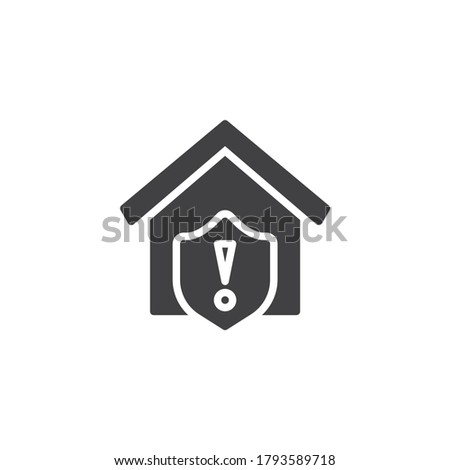 Home security warning vector icon. filled flat sign for mobile concept and web design. Home protection shield warning glyph icon. Symbol, logo illustration. Vector graphics