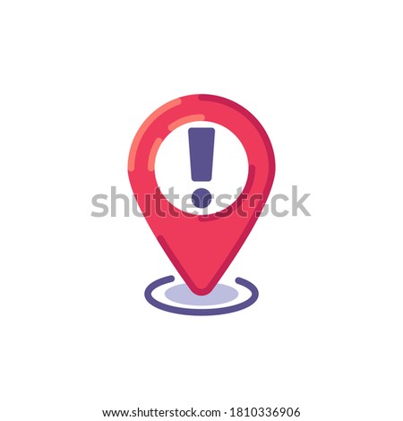 Map pointer exclamation flat icon, vector sign, caution navigation pin colorful pictogram isolated on white. Symbol, logo illustration. Flat style design