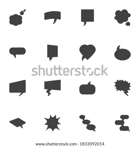 Speech bubble vector icons set, modern solid symbol collection, filled style pictogram pack. Signs, logo illustration. Set includes icons as chat message, forum comment, heart shape, cloud