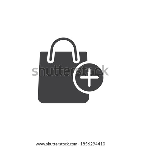 Add to shopping bag vector icon. filled flat sign for mobile concept and web design. Shopping bag and plus glyph icon. Symbol, logo illustration. Vector graphics