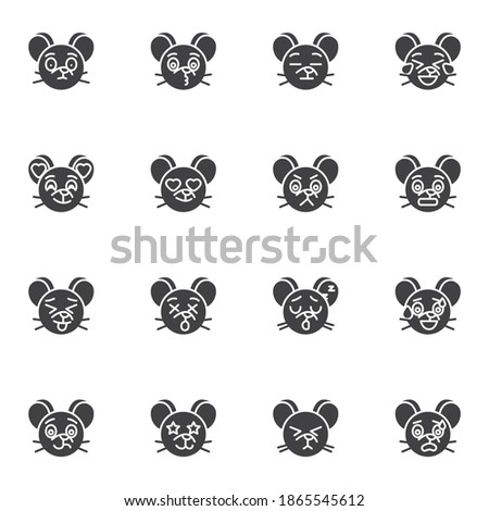 Mouse emoji vector icons set, modern solid symbol collection, filled style pictogram pack. Signs, logo illustration. Set includes icons as smiley with heart eyes, angry mouse face emotion