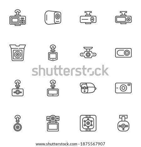 DVR camera line icons set, outline vector symbol collection, linear style pictogram pack. Signs, logo illustration. Set includes icons as dvr system, car security camera