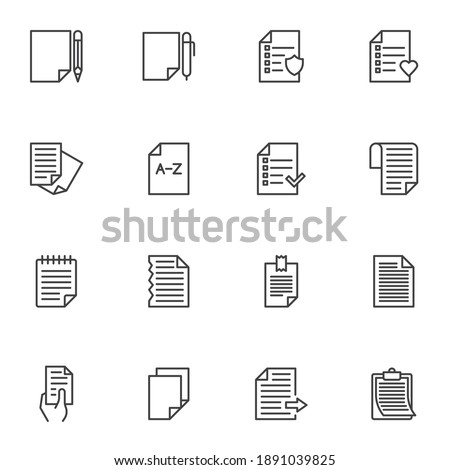 Lists line icons set, outline vector symbol collection, linear style pictogram pack. Signs, logo illustration. Set includes icons as paper document, wishlist, sticky note paper, clipboard