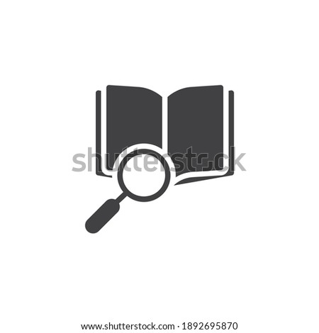 Book and magnifying glass vector icon. filled flat sign for mobile concept and web design. Reading book glyph icon. Symbol, logo illustration. Vector graphics