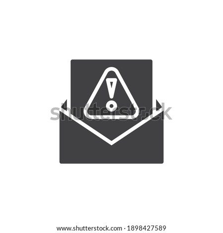 Spam email vector icon. filled flat sign for mobile concept and web design. Envelope with exclamation mark glyph icon. Symbol, logo illustration. Vector graphics
