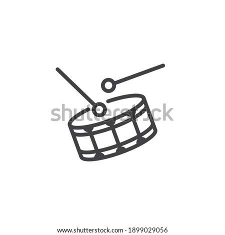 Drum and drumstick line icon. linear style sign for mobile concept and web design. Drum musical instrument outline vector icon. Symbol, logo illustration. Vector graphics