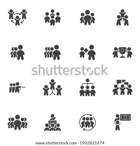 Business people communication vector icons set, modern solid symbol collection, filled style pictogram pack. Signs, logo illustration. Set includes icons as teamwork group, collaboration, team leader