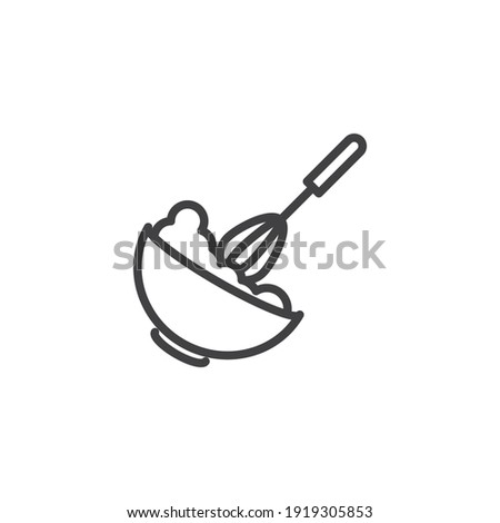 Dough mixing line icon. Baking instruction linear style sign for mobile concept and web design. Mixing bowl with beater outline vector icon. Symbol, logo illustration. Vector graphics