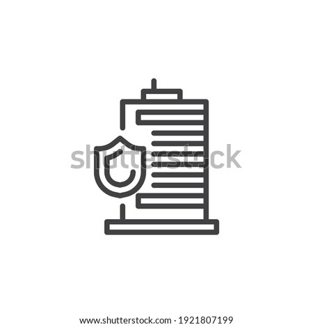 Insurance agency office line icon. linear style sign for mobile concept and web design. Building and shield outline vector icon. Symbol, logo illustration. Vector graphics