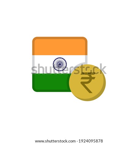 Indian money and flag flat icon, vector sign, Rupee currency with flag colorful pictogram isolated on white. INR money symbol, logo illustration. Flat style design