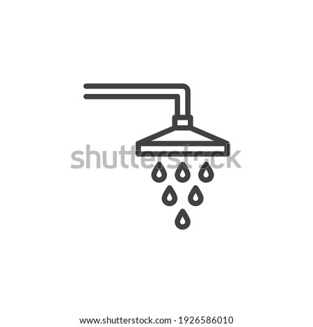 Water shower line icon. linear style sign for mobile concept and web design. Shower and water drops outline vector icon. Symbol, logo illustration. Vector graphics