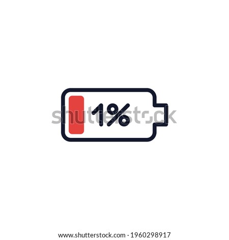 1 percent battery charge flat icon, low battery power level vector sign, colorful pictogram isolated on white. Symbol, logo illustration. Flat style design