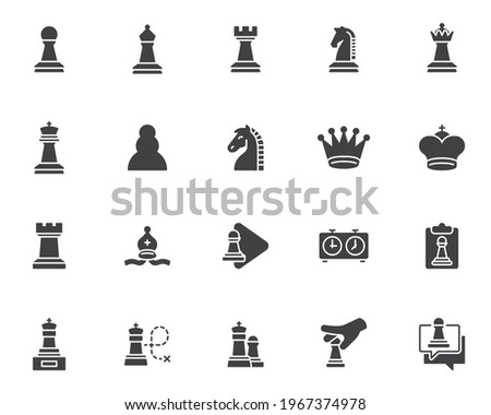 Chess game vector icons set, modern solid symbol collection, filled style pictogram pack. Signs, logo illustration. Set includes icons as knight chess piece, pawn, king, queen, bishop, game strategy