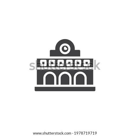 Railway station vector icon. filled flat sign for mobile concept and web design. Train station building glyph icon. Symbol, logo illustration. Vector graphics