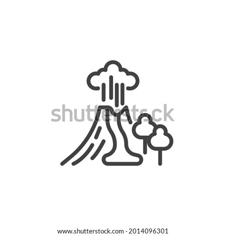 Volcano eruption line icon. linear style sign for mobile concept and web design. Erupting volcano mountain outline vector icon. Symbol, logo illustration. Vector graphics