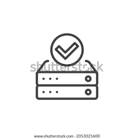 Data check line icon. linear style sign for mobile concept and web design. Database with check mark outline vector icon. Symbol, logo illustration. Vector graphics