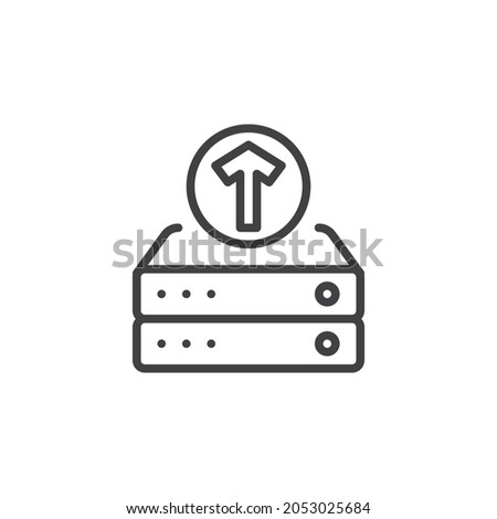 Data upload line icon. linear style sign for mobile concept and web design. Database server storage and arrow up outline vector icon. Symbol, logo illustration. Vector graphics