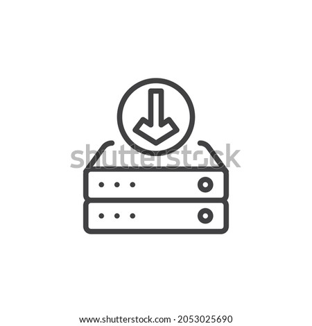 Data download line icon. linear style sign for mobile concept and web design. Database server storage and arrow down outline vector icon. Symbol, logo illustration. Vector graphics