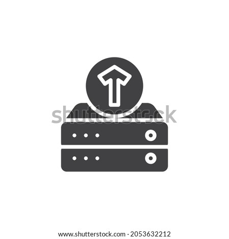 Data upload vector icon. filled flat sign for mobile concept and web design. Database server storage and arrow up glyph icon. Symbol, logo illustration. Vector graphics