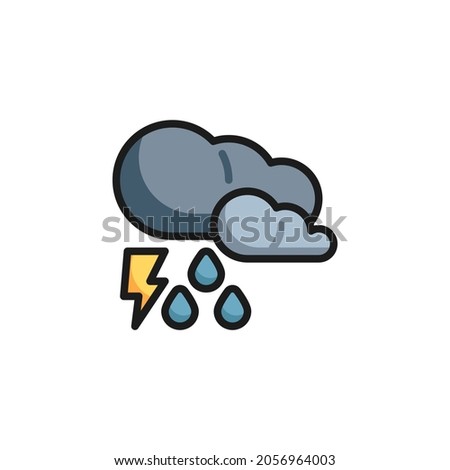 Clouds, rain and lightning filled outline icon, thunderstorm weather line vector sign, linear colorful pictogram isolated on white. Symbol, logo illustration. Vector graphics