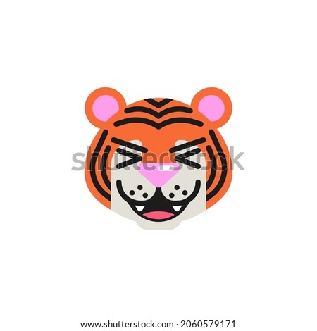 Tiger Grinning Squinting Face flat icon, smiling tiger emoji vector sign, colorful pictogram isolated on white. Symbol, logo illustration. Flat style design