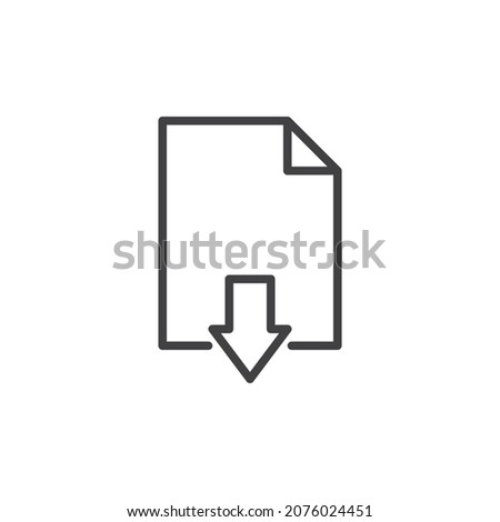 File download line icon. linear style sign for mobile concept and web design. Document file with arrow down outline vector icon. Symbol, logo illustration. Vector graphics