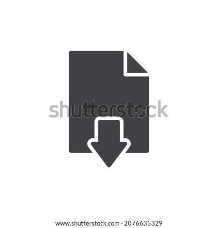 File download vector icon. filled flat sign for mobile concept and web design. Document file with arrow down glyph icon. Symbol, logo illustration. Vector graphics