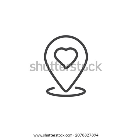 Rendezvous meeting point line icon. Love location pin linear style sign for mobile concept and web design. Heart map marker outline vector icon. Symbol, logo illustration. Vector graphics