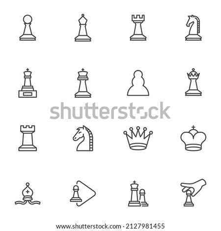 Chess game line icons set, outline vector symbol collection, linear style pictogram pack. Signs, logo illustration. Set includes icons as chess pieces, rook, pawn, knight, bishop, king, queen