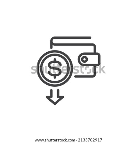 Budget deficit line icon. linear style sign for mobile concept and web design. Wallet with dollar money and arrow down outline vector icon. Symbol, logo illustration. Vector graphics