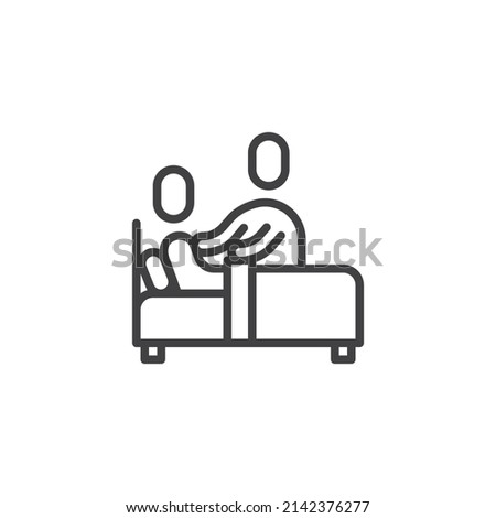 Caregiver nursing home line icon. linear style sign for mobile concept and web design. Nurse covering elderly man with blanket outline vector icon. Symbol, logo illustration. Vector graphics