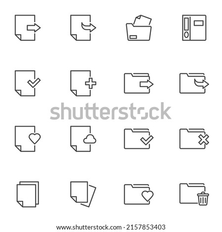Document file line icons set, outline vector symbol collection, linear style pictogram pack. Signs, logo illustration. Set includes icons as folder file, personal documents, archive folder