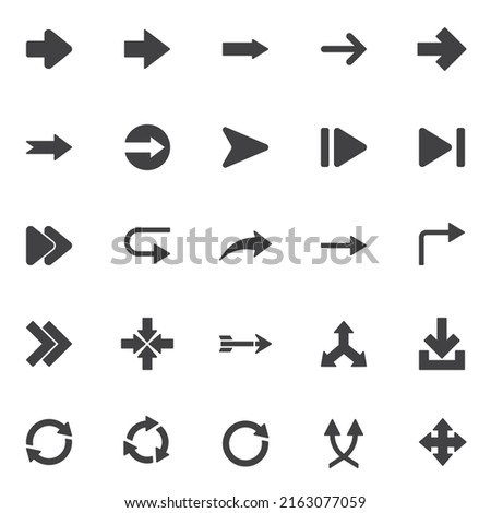 Basic arrows vector icons set, modern solid symbol collection, filled style pictogram pack. Signs, logo illustration. Set includes icons as navigation cursor, direction pointer, right, left, download