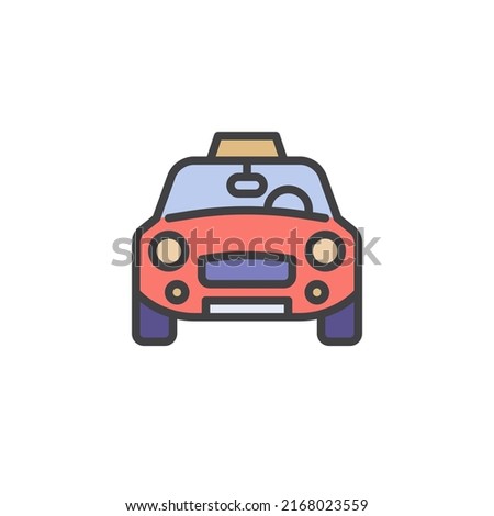 Taxi car front view filled outline icon, taxi auto line vector sign, linear colorful pictogram isolated on white. Symbol, logo illustration. Vector graphics